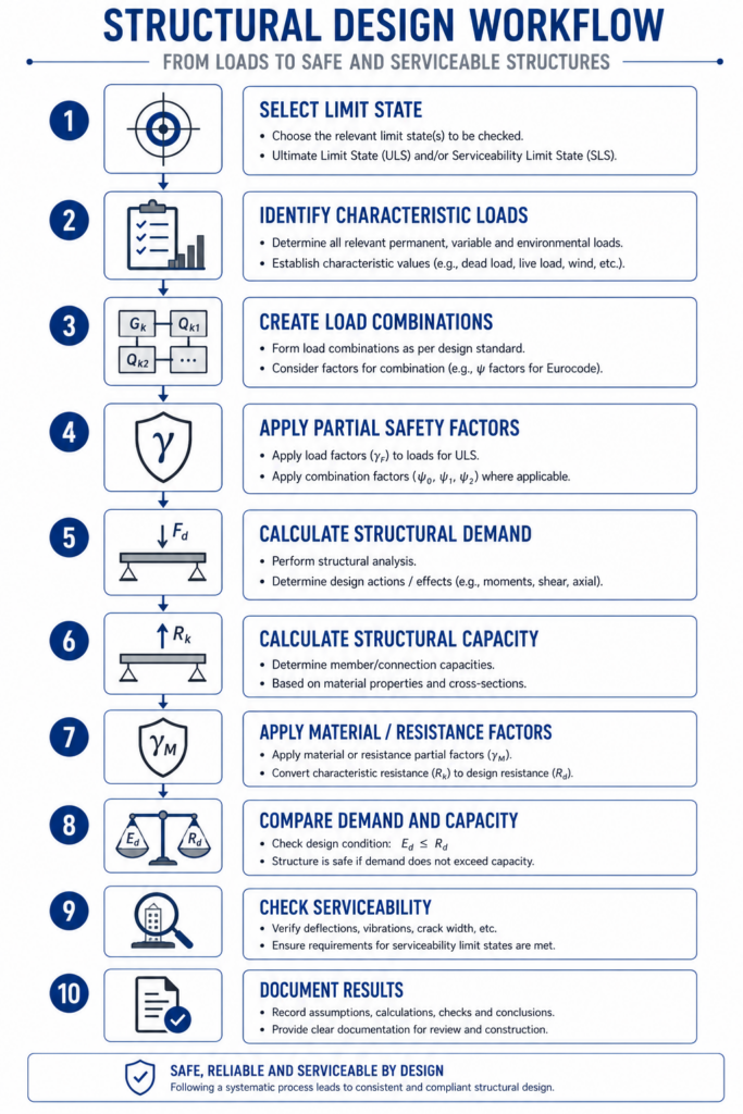 Partial safety factors structural design workflow
