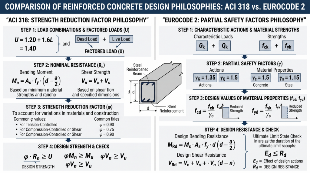 ACI 318 vs Eurocode 2 structural concrete design comparison