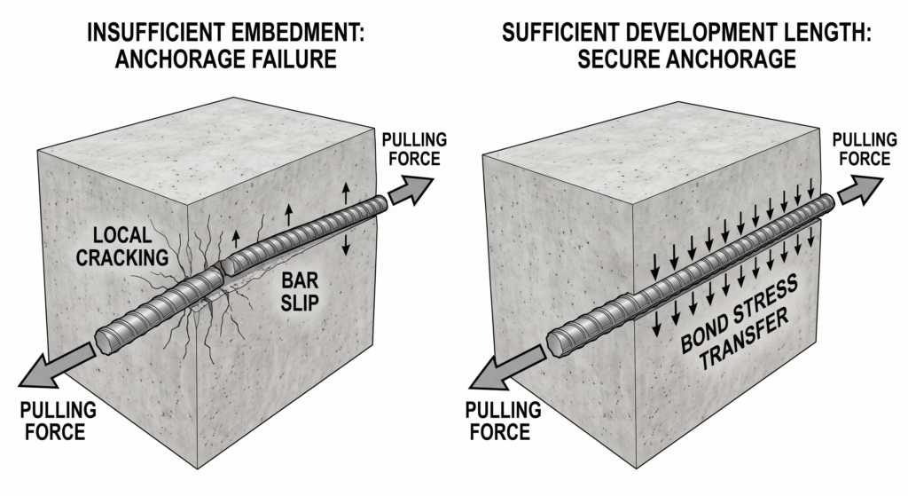 Short and sufficient rebar development length comparison