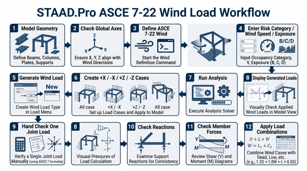 STAAD Pro ASCE 7-22 wind load workflow for beginners