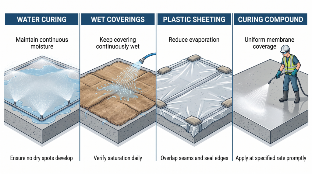 Common concrete curing methods used on construction sites