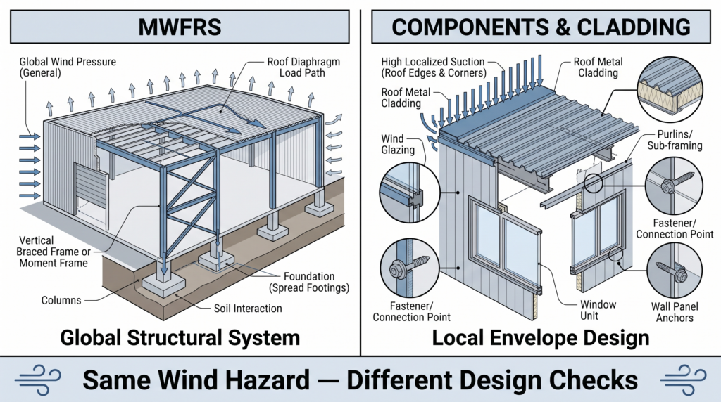 MWFRS versus components and cladding wind loads