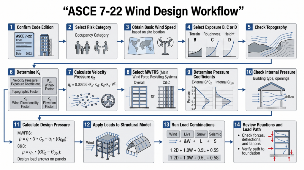 ASCE 7-22 wind design workflow for junior structural engineers