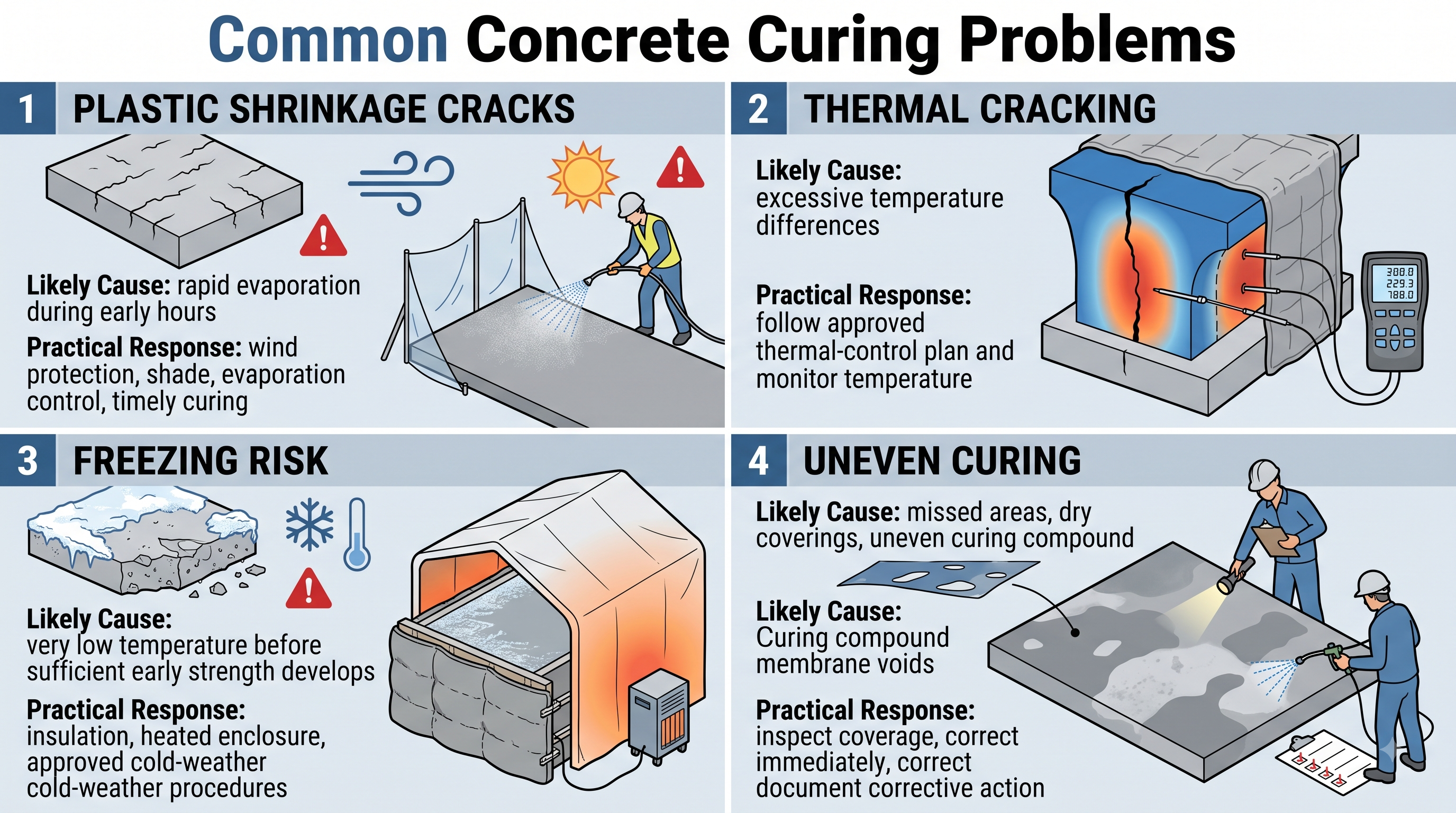 Common concrete curing problems and practical site responses