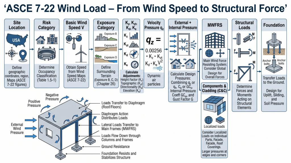 ASCE 7-22 wind load calculation workflow